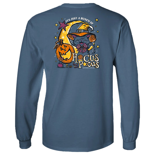 Hocus Pocus Cat on Indigo Southern Couture Classic Long Sleeve Tee