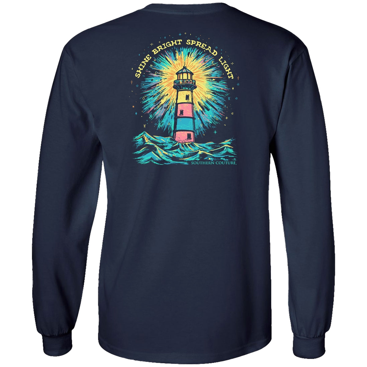 Shine Bright Lighthouse on Navy Southern Couture Classic Long Sleeve Tee