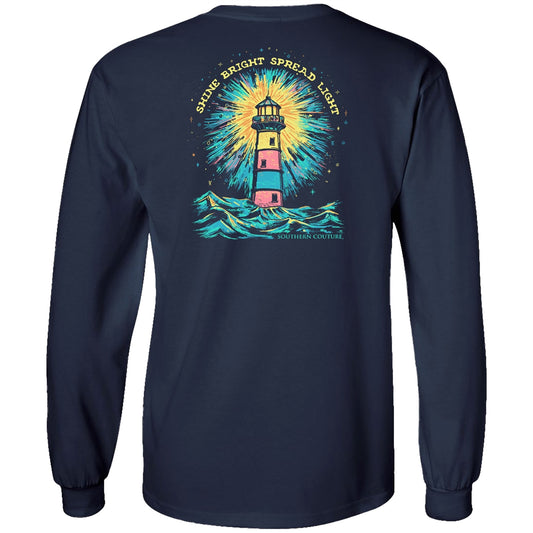 Shine Bright Lighthouse on Navy Southern Couture Classic Long Sleeve Tee
