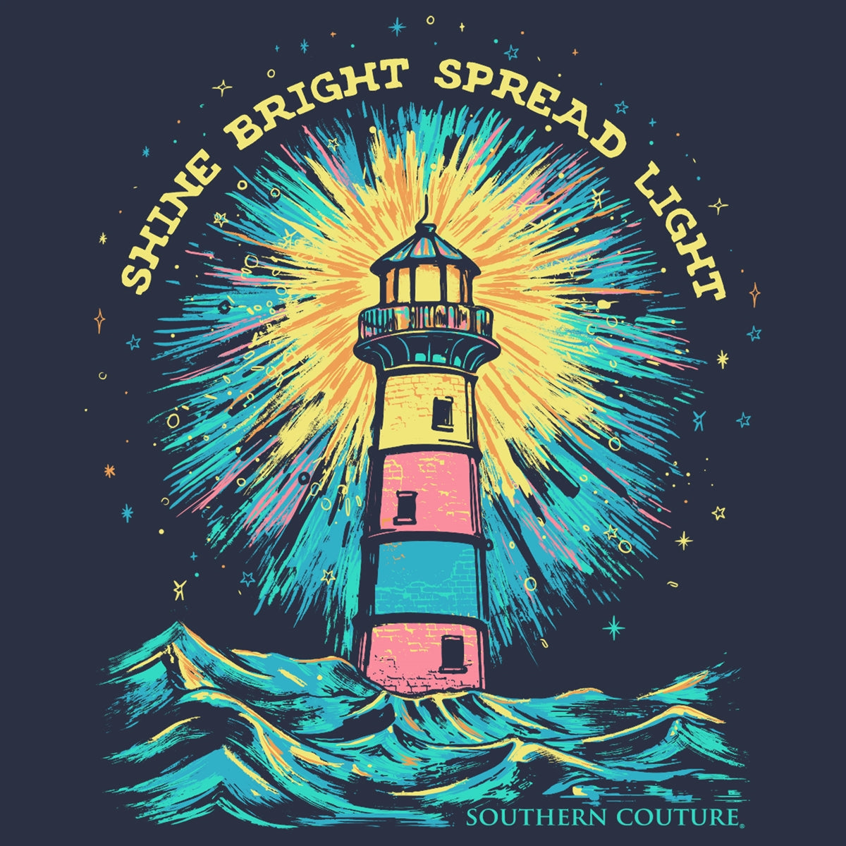 Shine Bright Lighthouse on Navy Southern Couture Classic Long Sleeve Tee