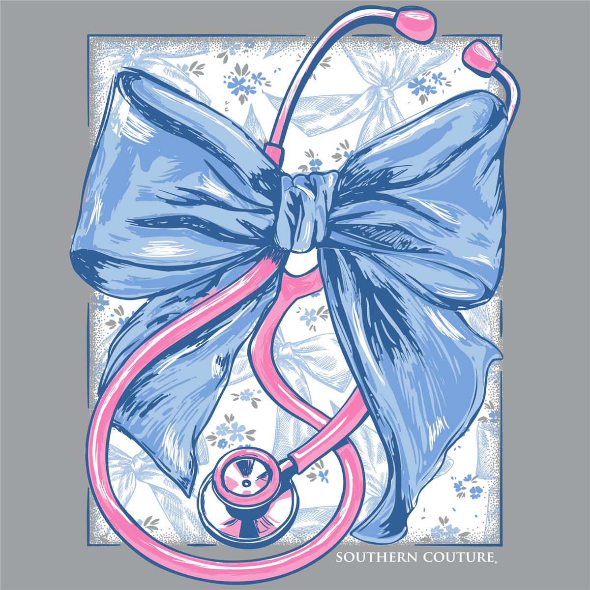Stethoscope With Bow on Sport Grey Southern Couture Classic Long Sleeve Tee