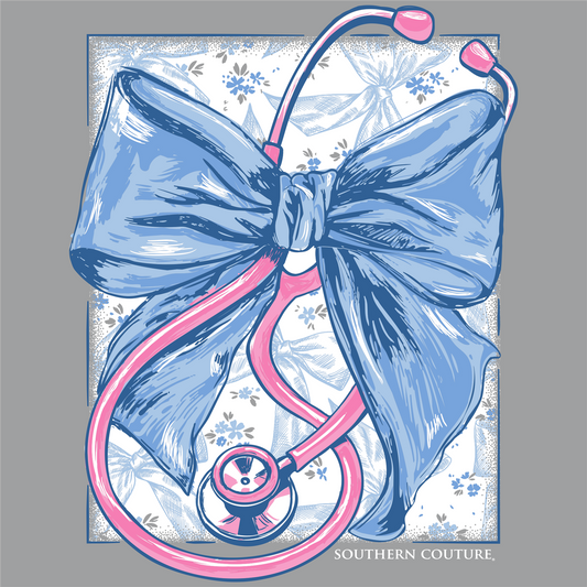 Stethoscope With Bow on Sport Grey Southern Couture Classic Long Sleeve Tee
