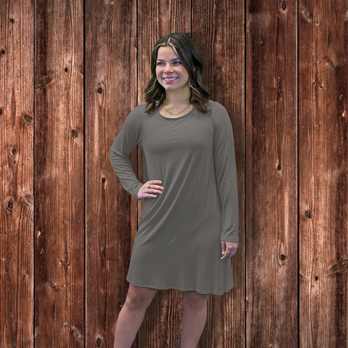 Knit Blend T-Shirt Dress in Long Sleeve  by Southern Couture - Assorted Colors