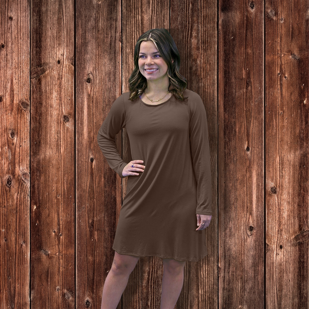 Knit Blend T-Shirt Dress in Long Sleeve  by Southern Couture - Assorted Colors