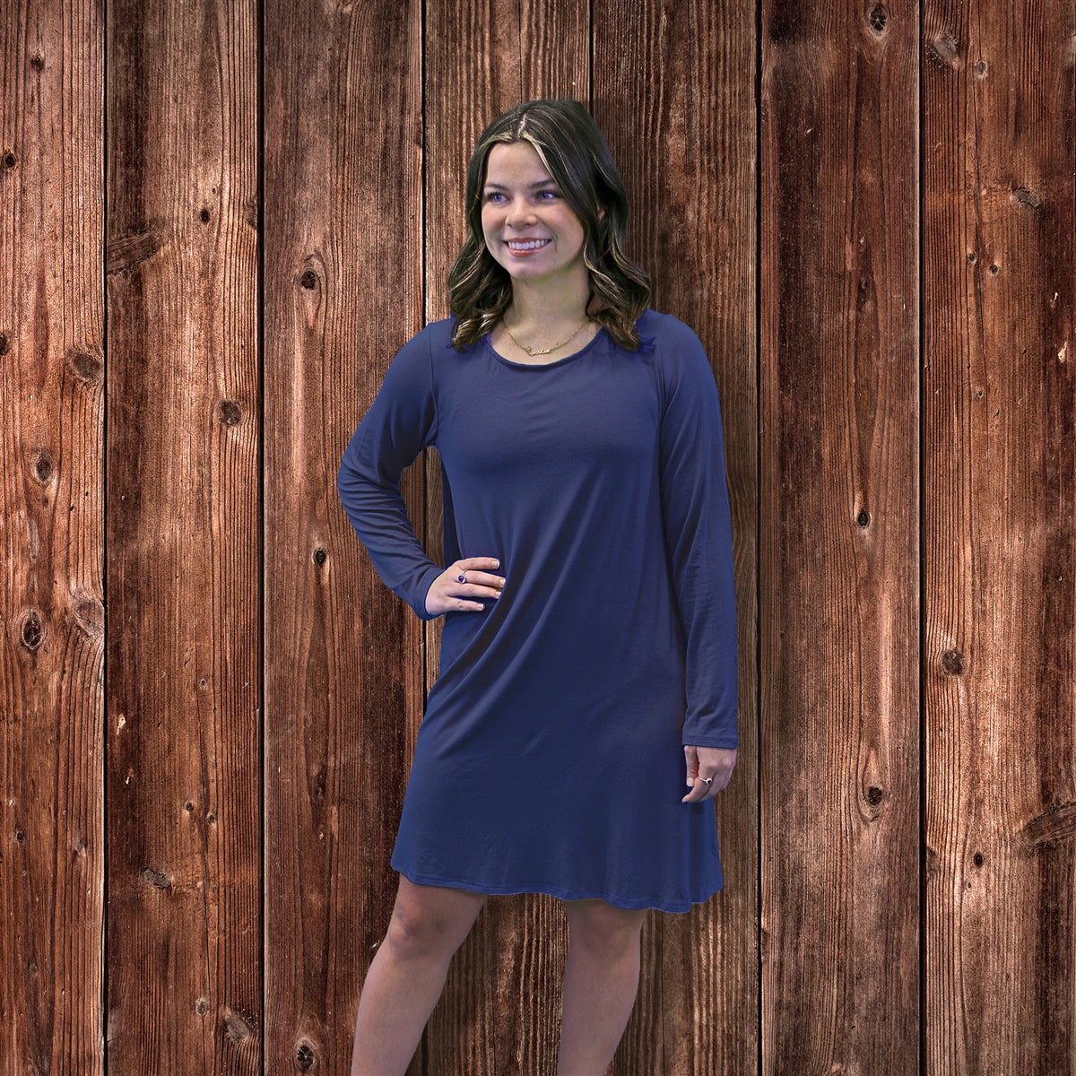 Knit Blend T-Shirt Dress in Long Sleeve  by Southern Couture - Assorted Colors