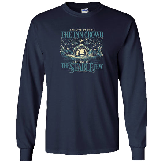 Are You Part Of The Inn Crowd or one of the Stable Few Front Print on Navy Southern Couture Soft Long Sleeve Tee
