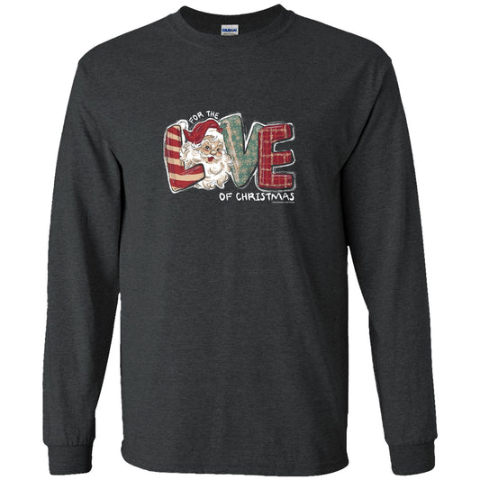 For The Love Of Christmas Front Print on Dark Heather Southern Couture Soft Long Sleeve Tee