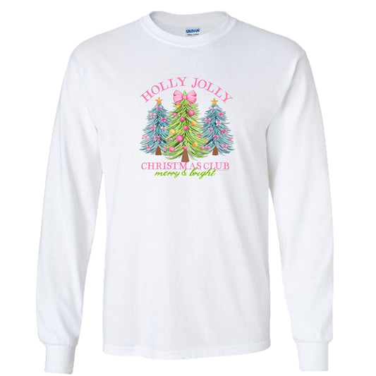 Holly Jolly Christmas Club Front Print on White Southern Couture Soft Long Sleeve Tee