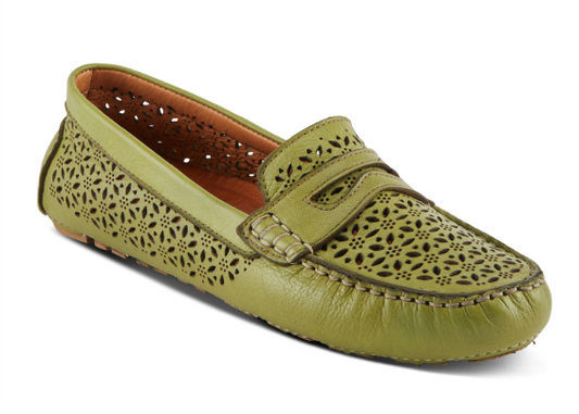 CRAIN Green Laser-Cut Out Moccasin SPRING STEP Style