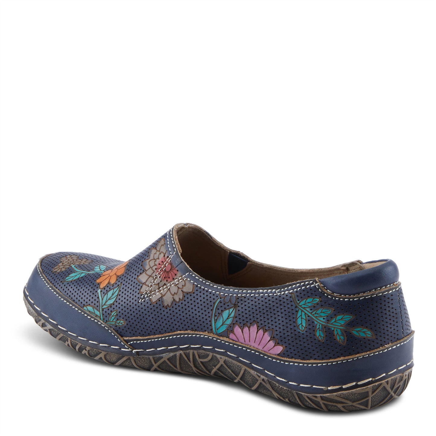 LIBORA-DELITE -  hand-painted floral slip-ons Navy Blue With Colorful Flowers by L`ARTISTE