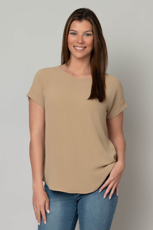 Sand Matte Air Flow Roll Cuff Tee by Hanna + Gracie