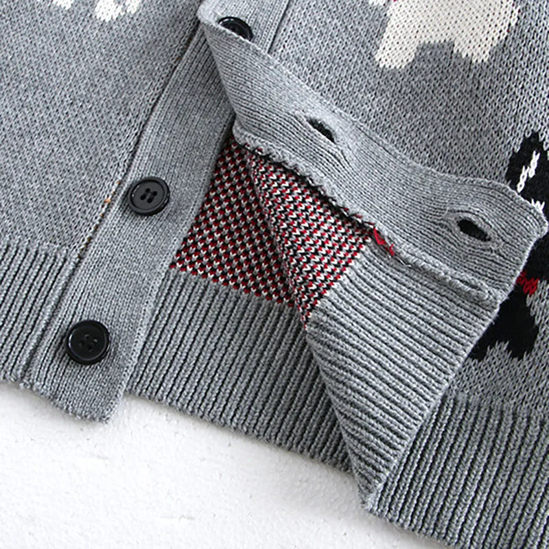 Jacquard Dog Cardigan Knitted Sweater