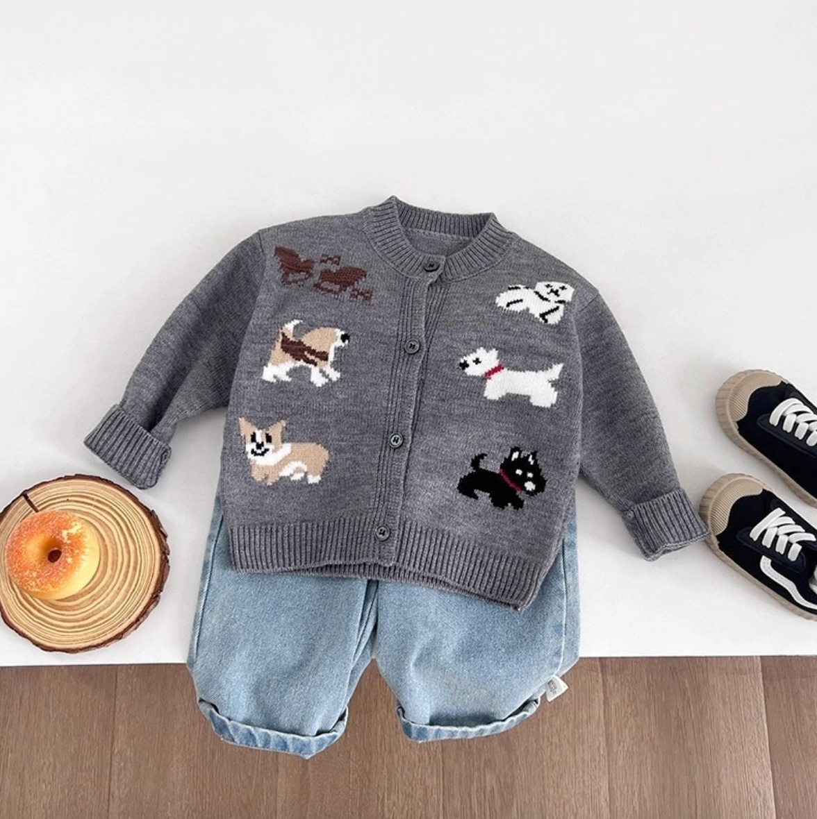 Jacquard Dog Cardigan Knitted Sweater