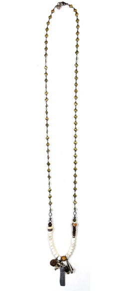 Thin Asymetric Beaded W/Dangles Driftwood Collection Necklace