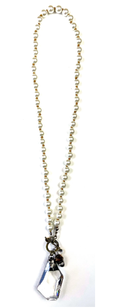 Knotted Pearl W/Front Toggle & Cluster Necklace