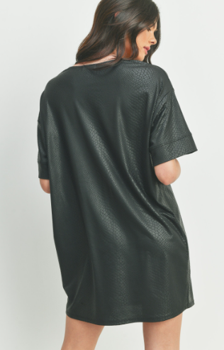 Snake Skin Embossed Pleather Shift Dress - Medium
