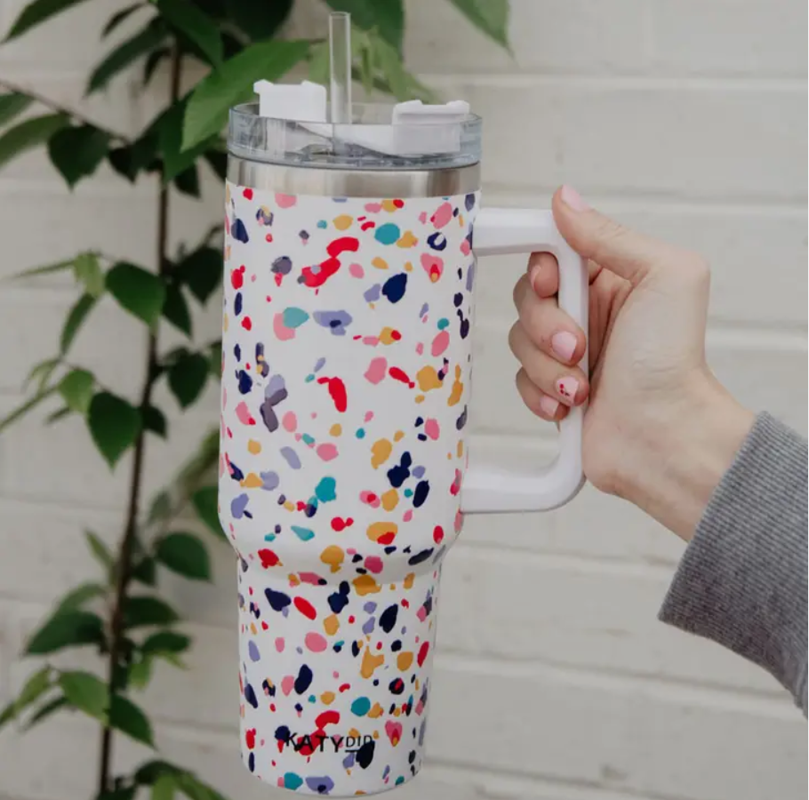 40oz Stainless Steel Tumbler with Handle Screw on Top & Straw by Katydid
