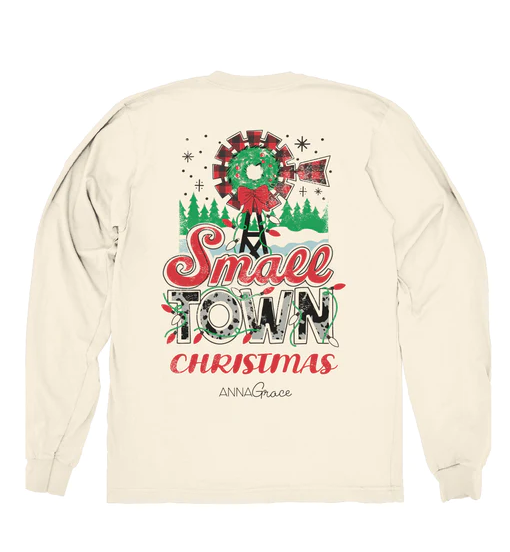 Small Town Christmas - Ivory - Anna Grace Long Sleeve Comfort Color Tee