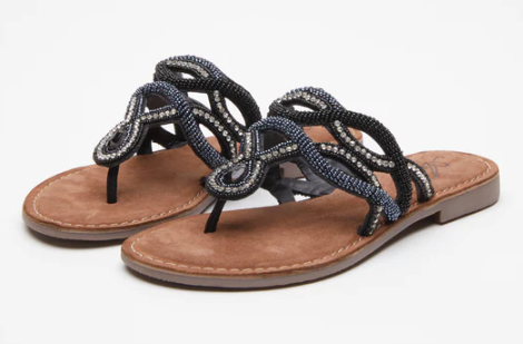 Kaa Black Multi Beaded Thong Flipflop Sandal By Azura