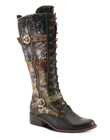 VANEYCK TALL WESTERN BOOT - Black Multi Color Leather by L`ARTISTE