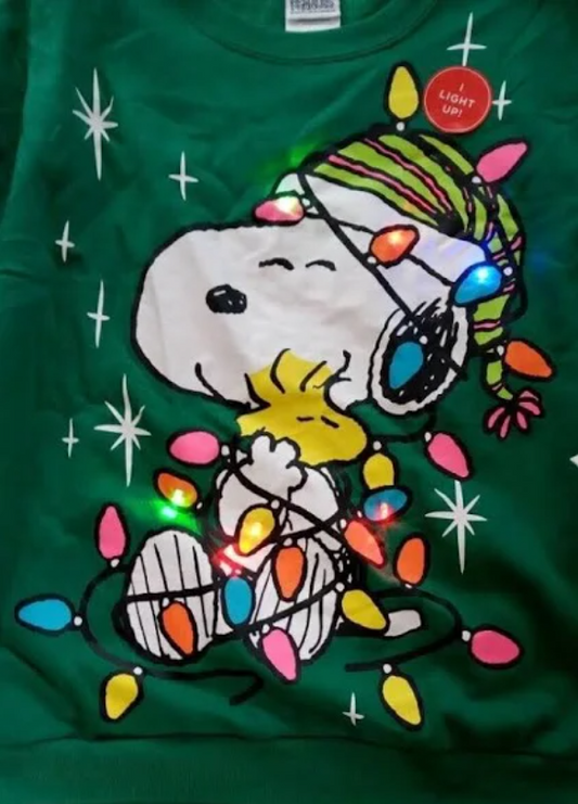 Snoopy Light Up Holiday Christmas Green Sweatshirt by Peanuts