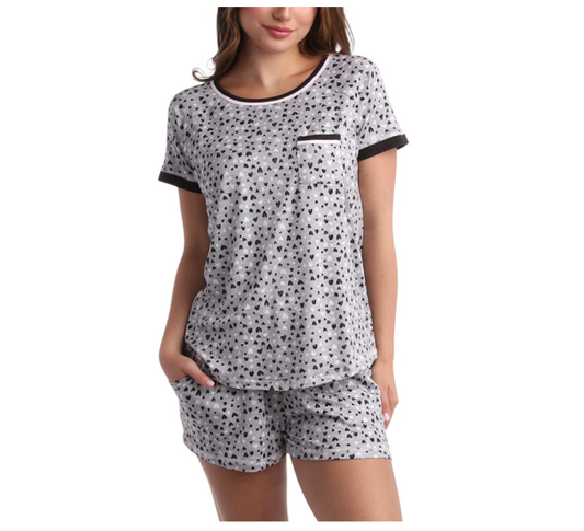 Grey with Hearts Pajama Short Set by Pillow Talk