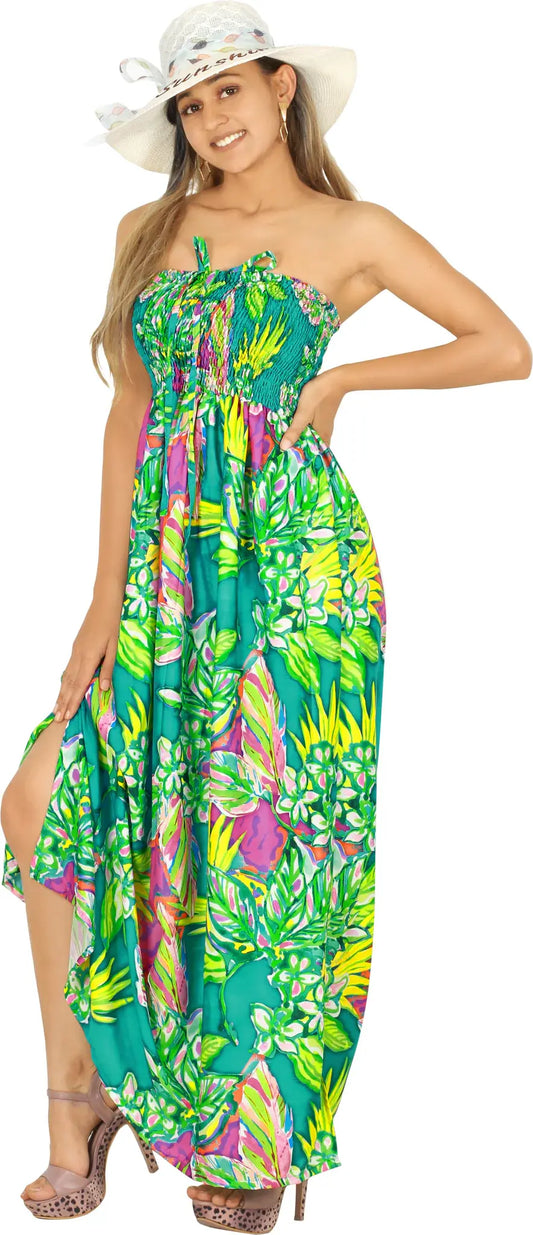 Sea Green Tropical Beach Swimwear Soft Printed Hawaiian Tube Dress One Size