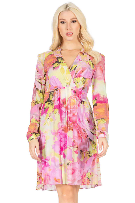 Secret Garden Printed Mesh Surplice Dress by BCBG Maxazria