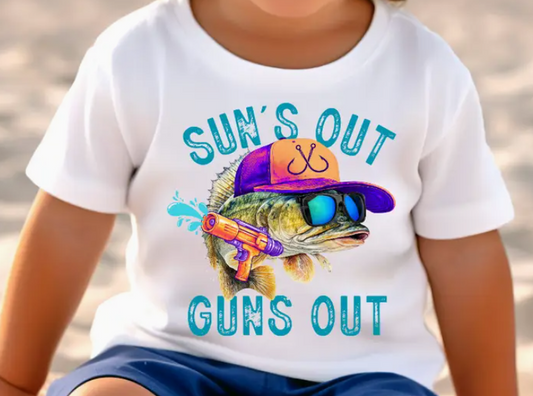 Suns Out Guns Out Funny Fishing Boy Kids Tee Shirt