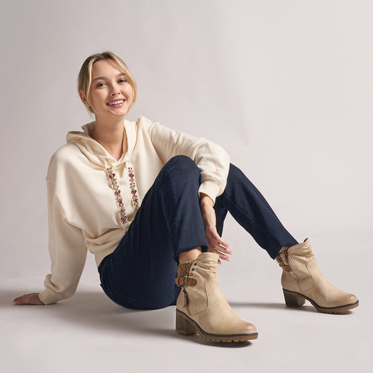 Rene By Spring Step -Light Beige Ankle Boot