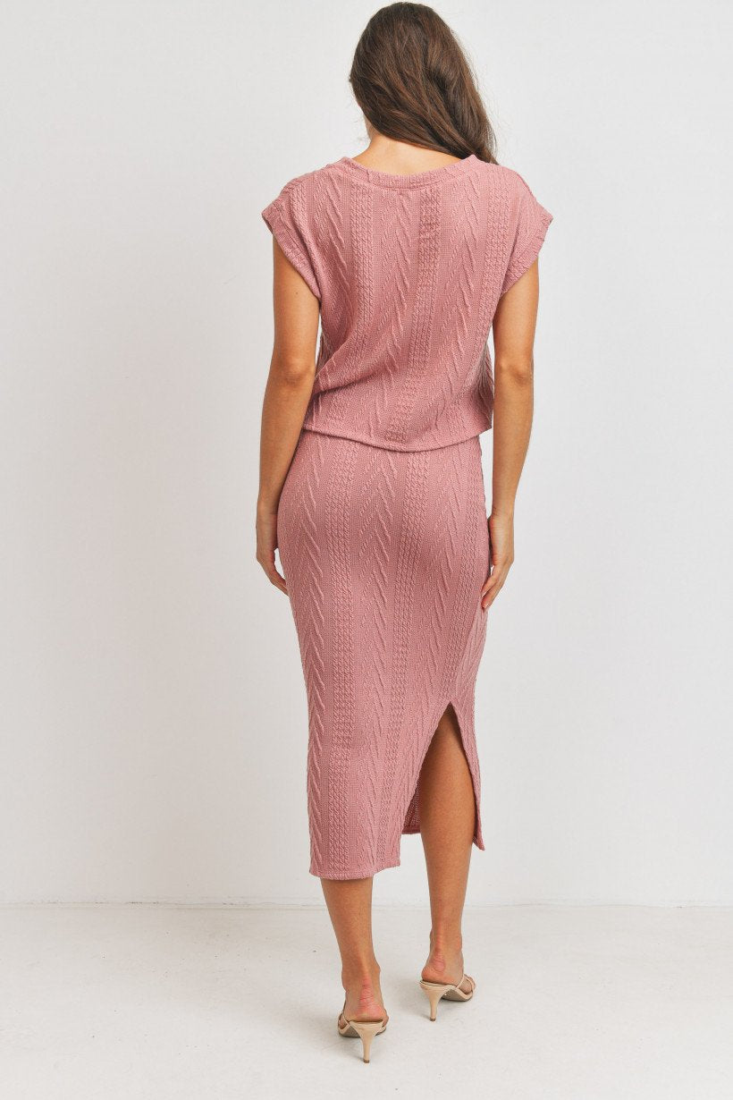 Cable Knit Midi Length Pencil Skirt Mauve Skirt