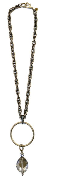 Twist Chain W/Ring & Crystal Drop Necklace