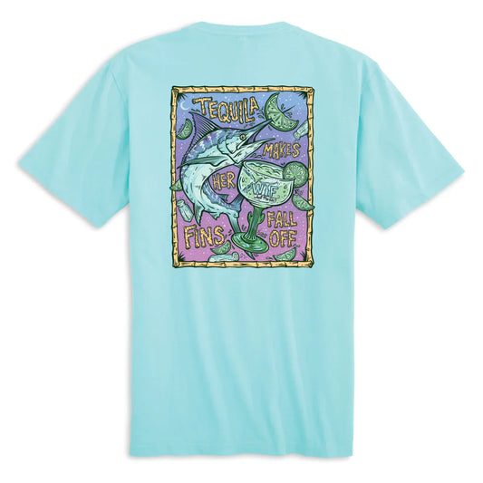 Tequila Makes Her Fins Fall off Aqua S/S What The Fin Men's Cotton Tee