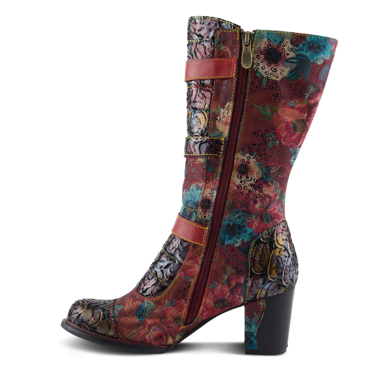 AVERIE Red Multi Color moto-inspired design Leather Boot by L`ARTISTE