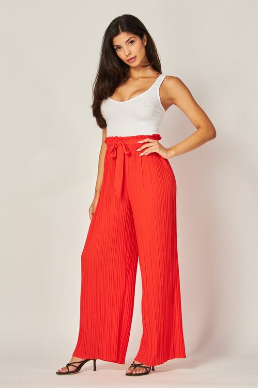 Tomato Red Tie Front Pleated Pant - Love Poem by Block