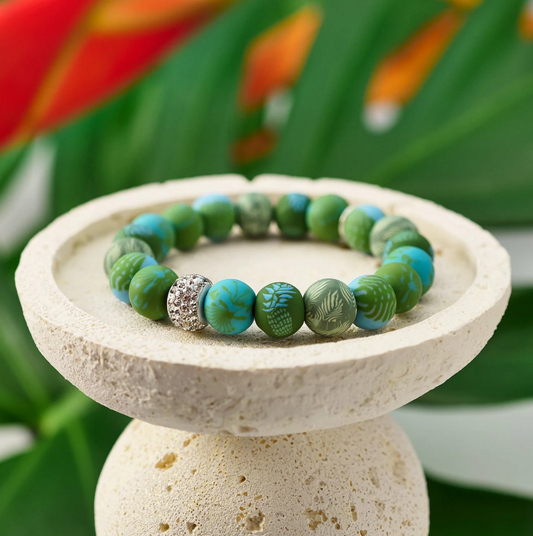 Tropical Green Crystal Stretch Bracelet by Jilzarah