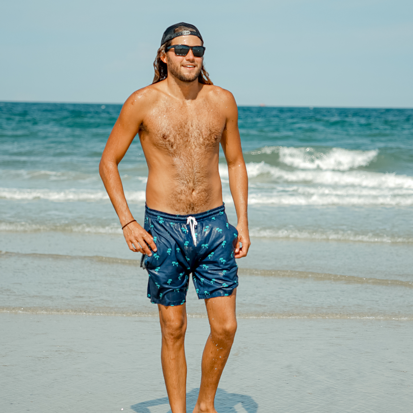 Tropical Trees - Waterproof Pocket Swim Shorts - Athletic Liner by Dry Pocket Apparel