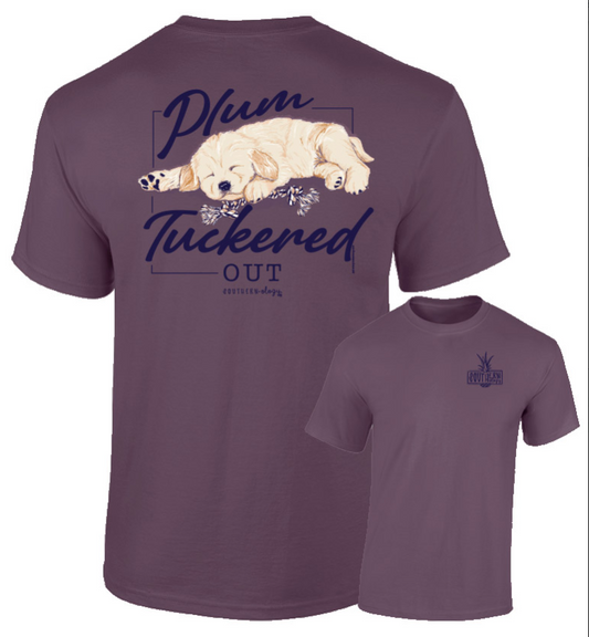 Plum Tuckered Out Puppy Southernology Short Sleeve Comfort Color Tee