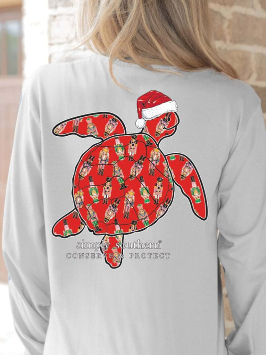 Turtle Tracking Nutcracker Red YTH Long Sleeve Tee - #SIMPLYSOUTHERN - YTH-LS-TRACKT7- NTCR-SPORTGRY