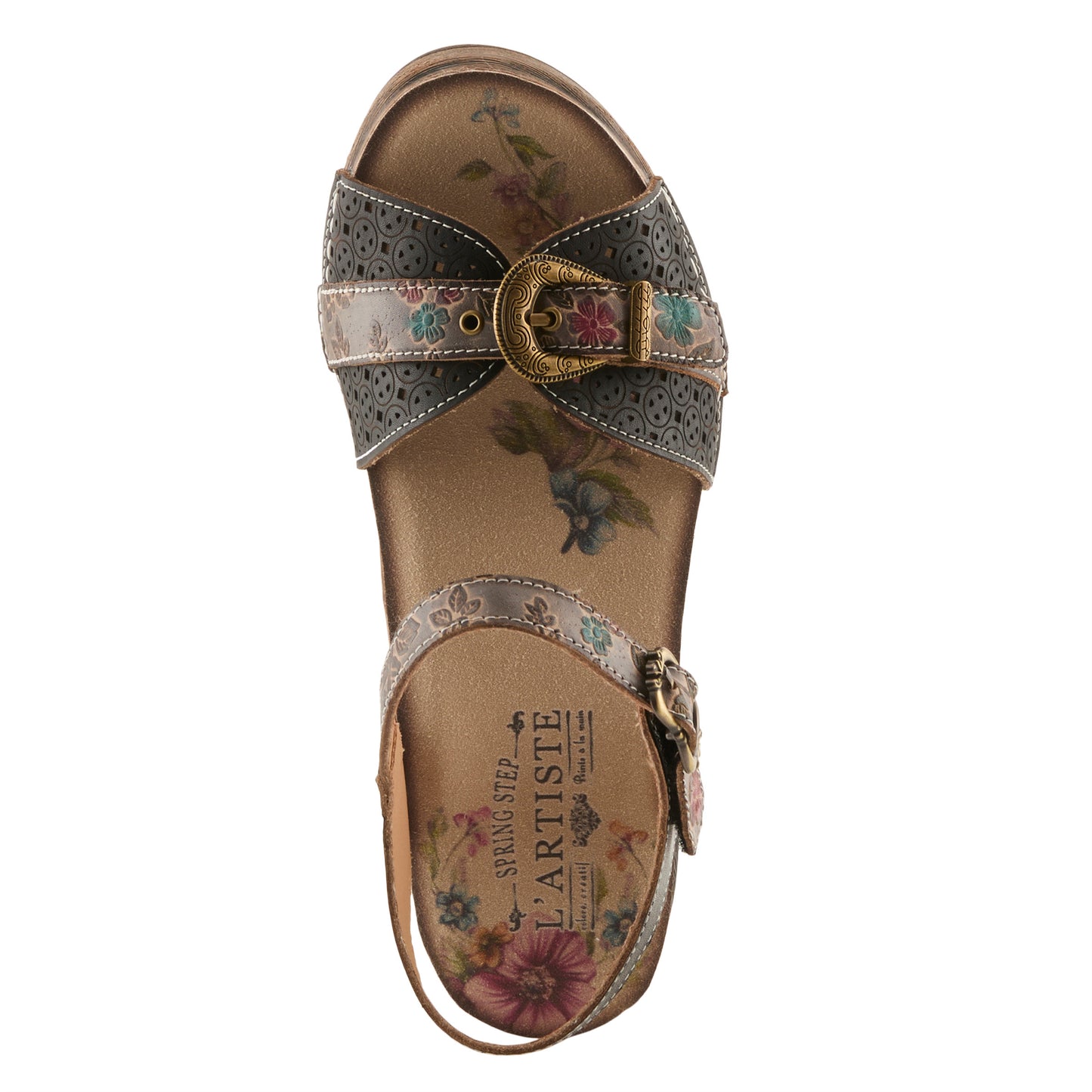 UPPERBUCK Vintage Inspired Black Multi Block Heel Sandal by L'Artiste from Spring Step Shoes