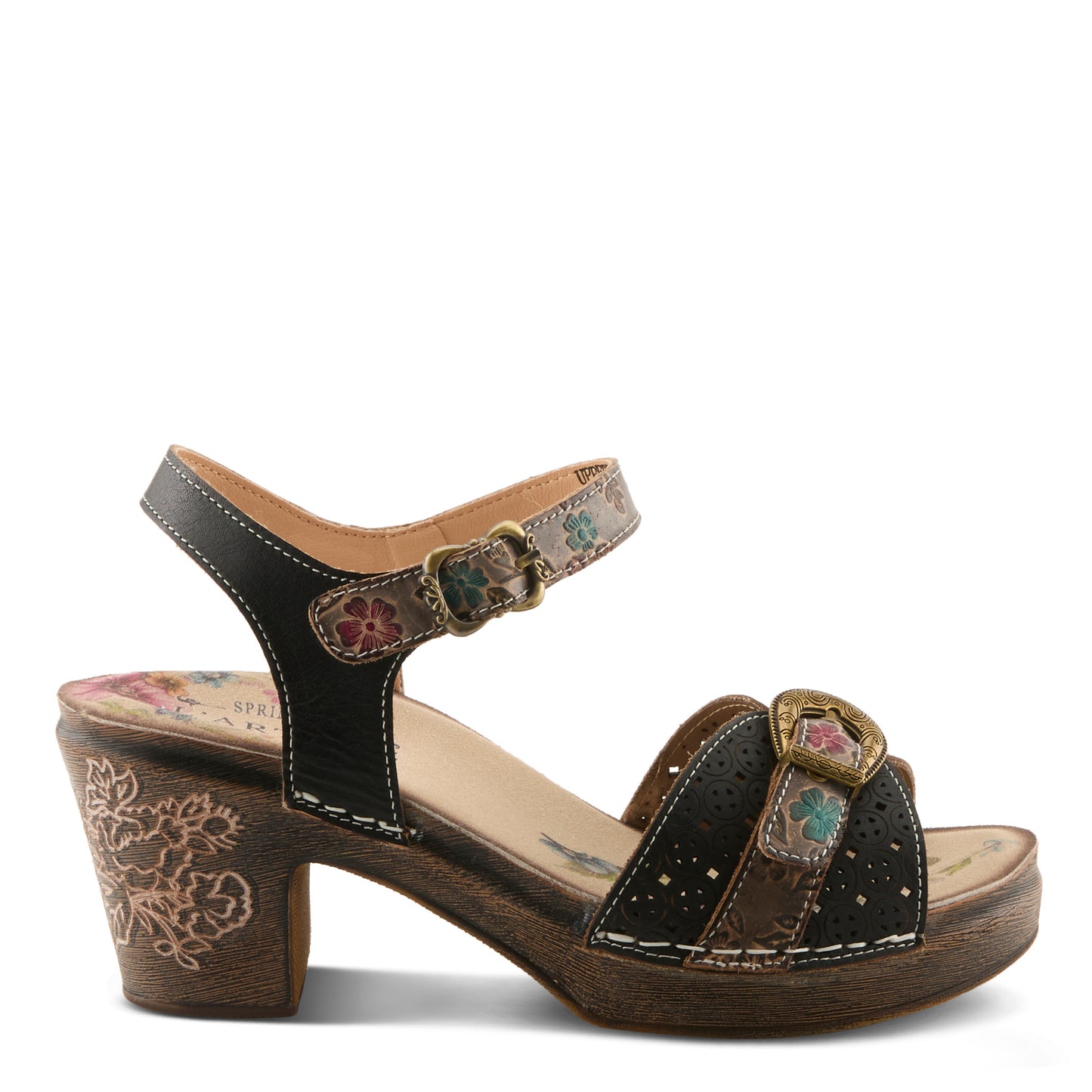UPPERBUCK Vintage Inspired Black Multi Block Heel Sandal by L'Artiste from Spring Step Shoes