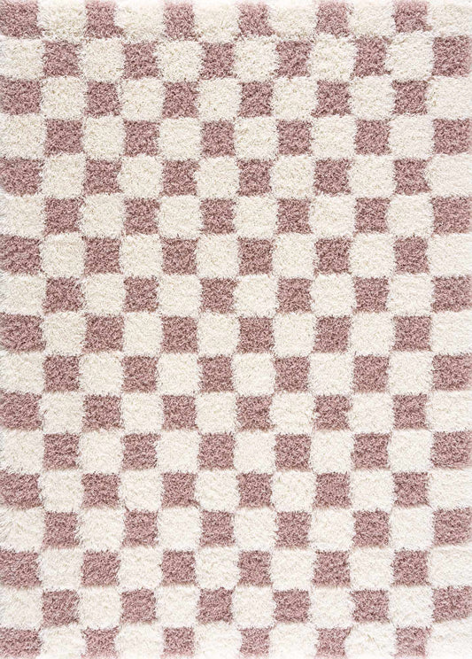 Atira Pink Checkered Shag Rug