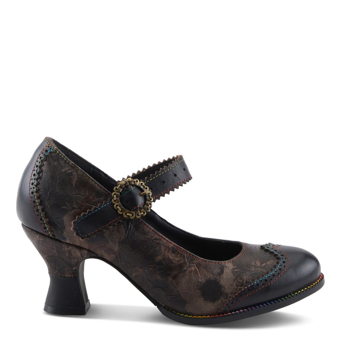 MACIAS-FLEUR Black multi a timeless elegant baroque-inspired Mary Jane shoe by L`ARTISTE