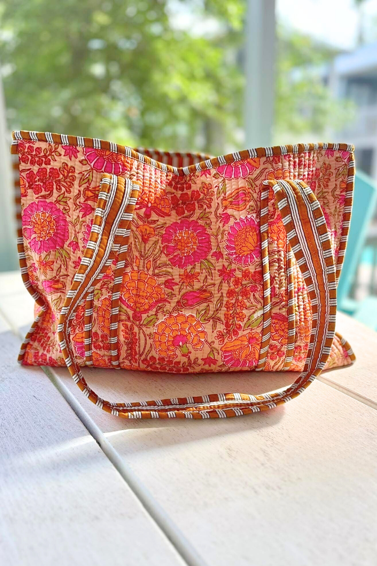 SC - Rue Orange Floral Patterned Tote Bag
