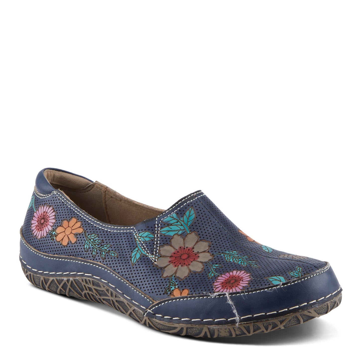 LIBORA-DELITE -  hand-painted floral slip-ons Navy Blue With Colorful Flowers by L`ARTISTE