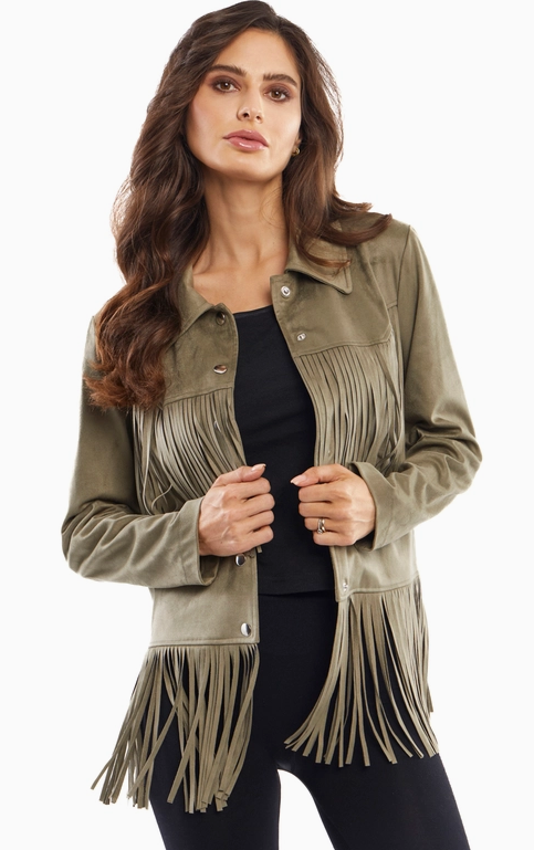 Vegan Suede Fringed Jacket by Adore