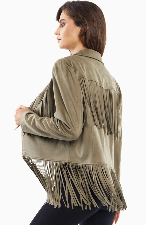 Vegan Suede Fringed Jacket by Adore