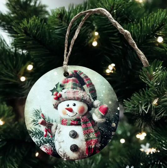 Vintage Snowman - Cute Wood Christmas Ornament