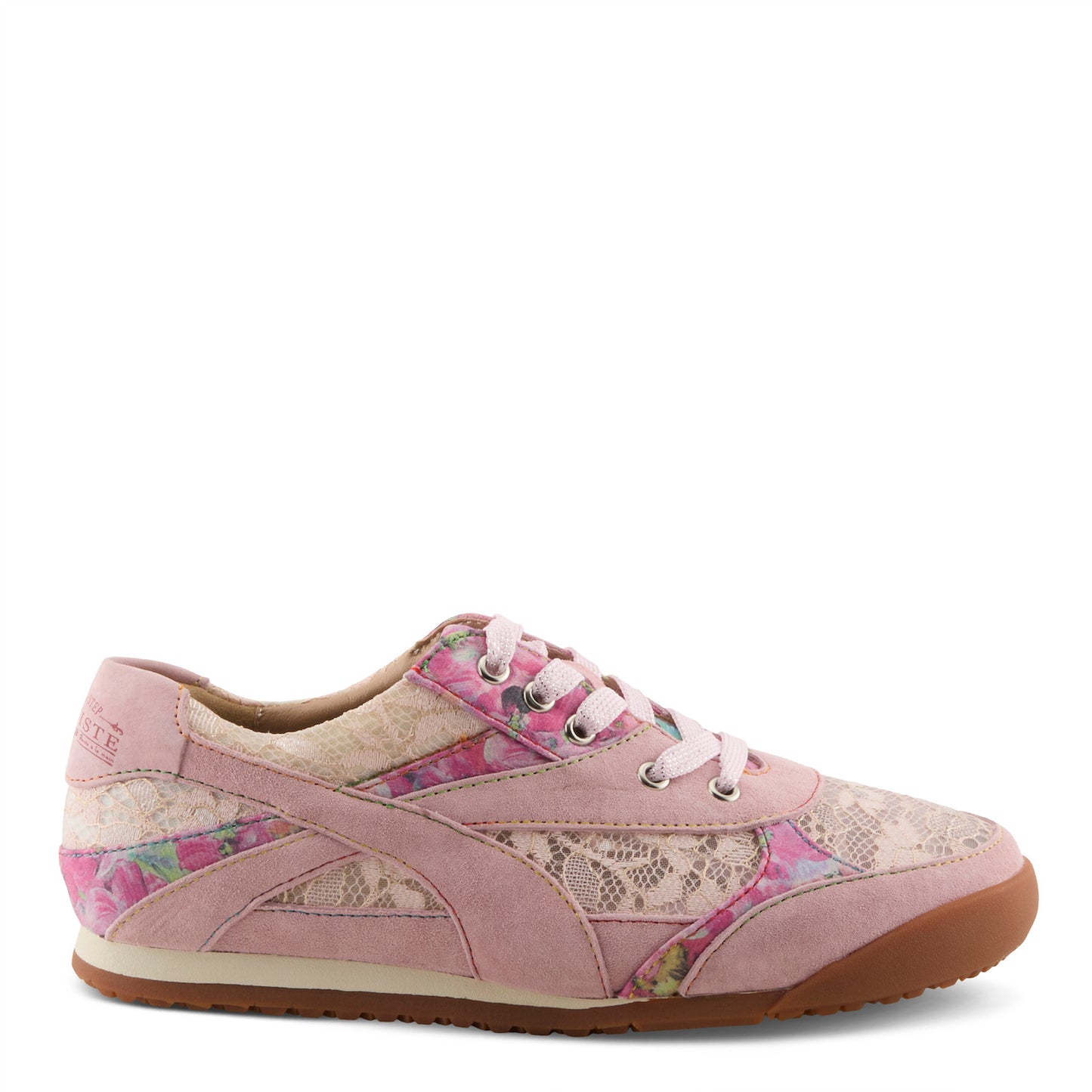 WAVEHELLO Embroidered Floral Mesh Lace Pink Sneaker by L'Artiste from Spring Step Shoes