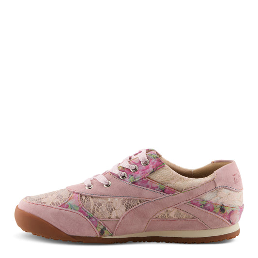 WAVEHELLO Embroidered Floral Mesh Lace Pink Sneaker by L'Artiste from Spring Step Shoes